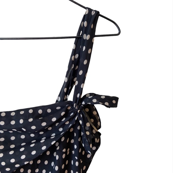CDC BLACK AND WHITE POLKA DOT ASYMMETRIC MIDI DRESS, SLEEVELESS, SIZE 8 - Picture 2 of 12